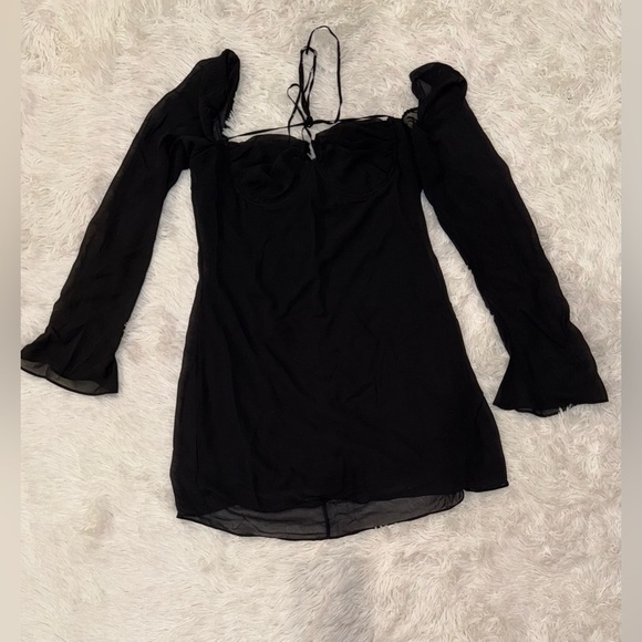 NWOT House of CB Babydoll Black mini long sleeves Dress sz L plus cup - Picture 3 of 12